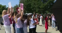 Groups supportive of state bans on transgender athletes gather outside the Supreme Court