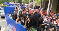 Mamdani dances with Karl-Anthony Towns during Knicks parade in New York City