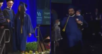 Graduating dad's commencement dash with baby goes viral