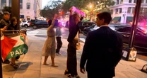 Protesters seen leaving restaurant while Trump dines inside