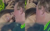 Amado Batista e esposa 51 anos mais nova são filmados aos beijos em jogo da Série B; veja vídeo