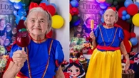 Com 7 filhos, idosa de 92 anos ganha festa de aniversário da Branca de Neve; veja fotos
