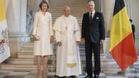 Mathilde und Philippe von Belgien Das Königspaar begrüßt den Papst