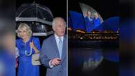 König Charles und Königin Camilla Sydney begrüßt sie mit Regen und Illumination