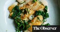 Nigel Slater’s recipes for sea bass with beans and tarragon, and pistachio tarts with blackberries