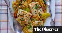 Joe Trivelli’s recipes for cod and leeks, roasted Jerusalem artichokes and a pear and honey dessert