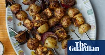 Rukmini Iyer’s quick and easy gunpowder paneer and potato skewers with lime-mint dressing – recipe