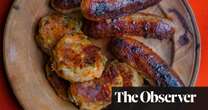 Nigel Slater’s recipes for sausages and kimchi potato cakes, and spiced apple juice and chilli cheese biscuits