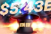  Spot Ether ETFs clock $5.4B monthly inflow record amid 20-day streak 