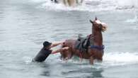 Adeje festeja a San Sebastián con el baño de casi cien caballos en el océano