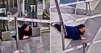 Moment woman crawls past airport security and boards plane without passport or ticket