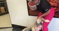 Woman stamps on mum’s head in vicious pizza shop attack as baby daughter clings on