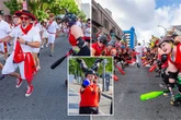 US 'bull run' sees cattle swapped for naughty roller derby girls spanking people