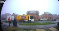 Moment binman removes rubbish bag from top of bin and dumps it on ground in Christmas collection