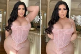 Curvy model creates naughty naked illusion by slipping into nude undies