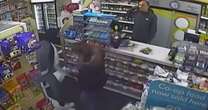 Brilliant moment thug trying to rob store is kicked out by Karate black belt