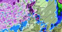 Exact date weather maps turn PURPLE as huge 685-mile-wide snow bomb to blast UK