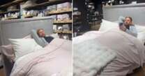 Hilarious moment woman loses partner in bed store - then finds him in perfect spot