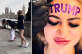 Woman with Trump forehead tat smacks bloke in 'balls' after begging for cash on streets