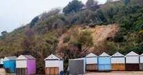 Moment woman and dog narrowly escape as cliff breaks and falls on to beach huts below