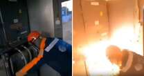 Chilling moment electrician hit in face by huge flame as he repairs power station