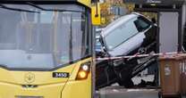 Mercedes-Benz wedged into Salford bus stop after crash that put two people in hospital