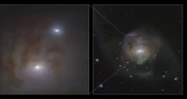 Two supermassive black holes spiralling towards each other to cause cataclysmic collision