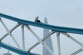 Man climbing Tower Bridge with hood up brings London traffic to standstill