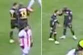 Footballer sent off after he decided to slap his own team-mate in odd scenes