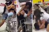 Chicken shop brawl as two women scrap and pull hair over a single crispy leg