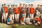 Early footie stars wore full-length flannel trousers and nails in their boots instead of studs