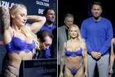 Eddie Hearn doesn't dare look as Ebanie Bridges strips to racy blue lingerie