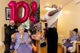 Pensioner has strip tease from hunk in care home to celebrate turning 102