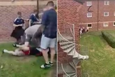 Shocking moment England and Scotland fans fight at UK's biggest army base