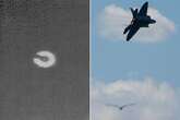 Independence Day scenes as 'cylindrical UFO' shot down by US fighter jet