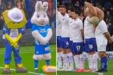 Hungry rabbit, giant poppy man and mourning swan mascots join football minute's silences