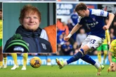 Commentator's 'embarrassing' Ed Sheeran blunder as he's seen singing at Ipswich vs Norwich