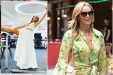 Amanda Holden flaunts incredible flexibility as she stretches long legs in satin skirt