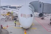 Lufthansa plane crashes down onto its nose at airport leaving crew injured