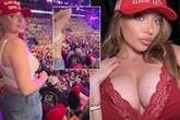 Notorious 'T**s for Trump' model dragged from seat after flashing boobs at rally