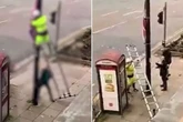 Council worker accused of removing Union Jack flag by angry bald yob dragged from ladder
