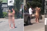 Spicy couple in just their birthday suits press bodies together as they cause traffic