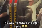 Horrifying moment shirtless man shatters London Underground tube window after breakdown
