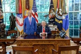 Nigel Farage meets Trump in Oval Office as people call him 'president's lap dog'