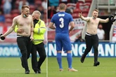 England streaker caught by stewards puts Covid mask back on while being led away