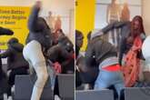 Wild airport brawl sees woman unleash series of 'Braveheart' kicks in viral footage