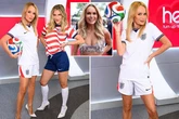 Amanda Holden flashes toned legs in England kit and stilettos for World Cup
