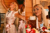 Glam footballer Alisha Lehmann slams stein and wows in Oktoberfest dress with blonde pals