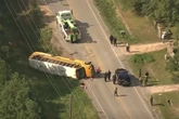 Horror as nine children injured after school bus rolls over in violent crash on rural road