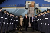 Donald Trump's very British first words to Melania as they land in UK spotted